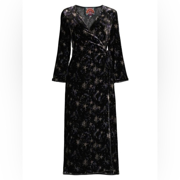 Johnny Was Stardust Velvet Wrap Midi Dress Silk Size XXS Limited Edition - Picture 5 of 11